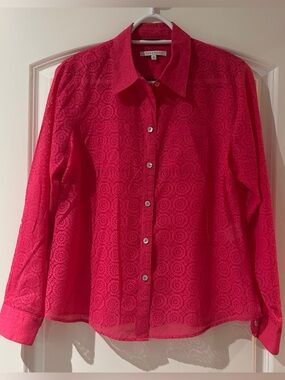 Foxcroft Hot Pink Button-Down Long Sleeve Blouse